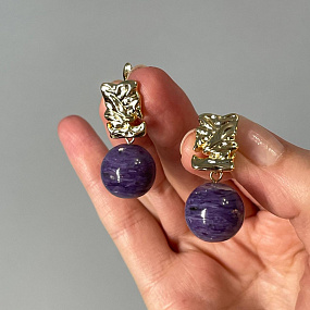 Серьги крупные из Чароита, Артикул: 095199 - изображение товара №3