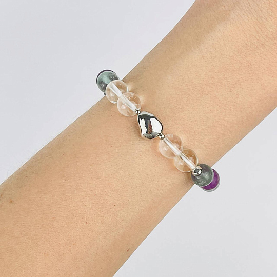 Браслет из Флюорита и Горного Хрусталя со вставкой, Артикул: 118528 - изображение товара №2