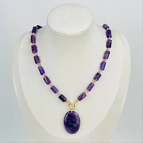 Колье из Аметиста и розового Кальцита, Артикул: 117168 - изображение товара №1