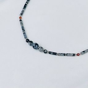 Колье из снежного Обсидиана и Граната (Спессартин), Артикул: 116976 - изображение товара №2