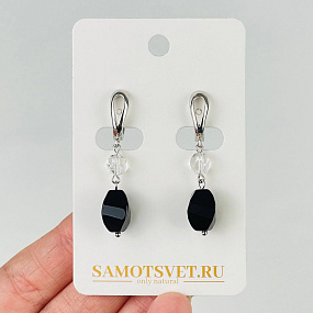 Серьги двойные из Агата и Горного Хрусталя, Артикул: 087923 - изображение товара №1