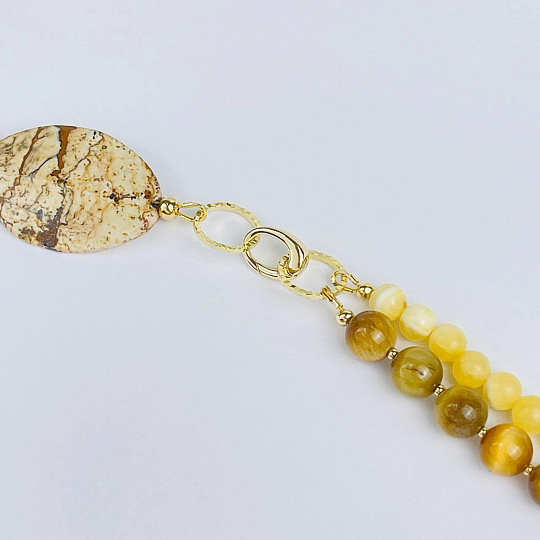 Колье из Яшмы, Тигрового глаза и Кальцита, Артикул: 118164 - изображение товара №2