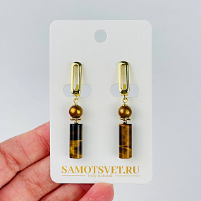 Серьги из Тигрового глаза и Жемчуга тон., Артикул: 117230 - изображение товара №1