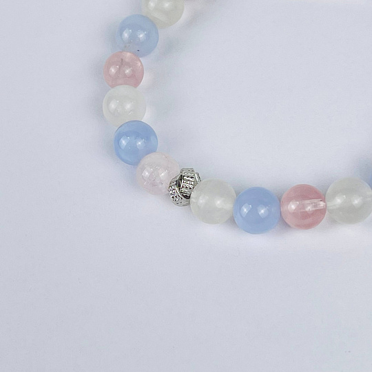 Браслет из Голубого агата, Розового кварца и Лунного камня со вставкой, Артикул: 116999 - изображение товара №3