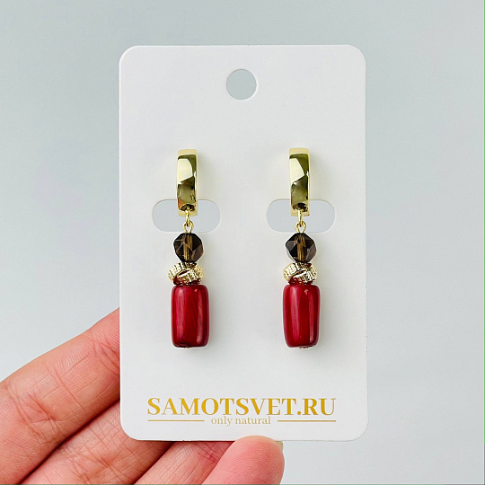 Серьги из Коралла и Раухтопаза, Артикул: 117418 - изображение товара №1