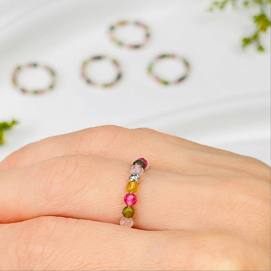 Кольцо на резинке из Турмалина микс, Артикул: 108957 - изображение товара №1