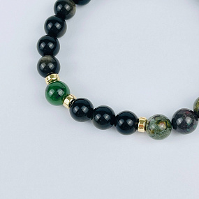 Браслет из Яшмы (кровь дракона), золотистого Обсидиана и Нефрита, Артикул: 117954 - изображение товара №3