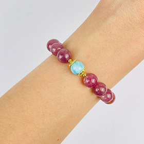 Браслет из мадагаскарского Розового кварца и Ларимара