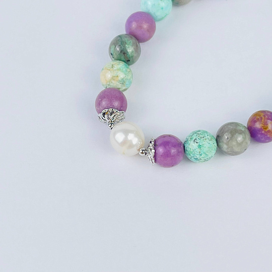 Браслет из Фосфосидерита, Варисцита и Жемчуга, Артикул: 117157 - изображение товара №3