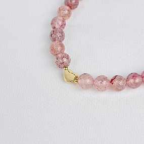 Браслет из Клубничного кварца со вставкой сердце, Артикул: 080723 - изображение товара №3
