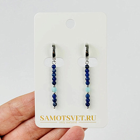 Серьги длинные из Содалита и Амазонита, Артикул: 118573 - изображение товара №1