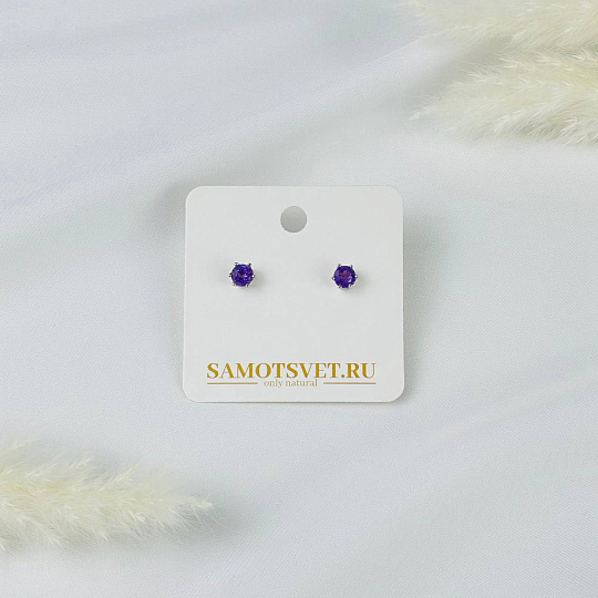 Серьги- пусеты с Аметистом, Артикул: 069054 - изображение товара №2