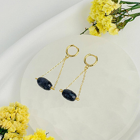 Серьги на цепочке из Сапфира, Артикул: 117412 - изображение товара №2