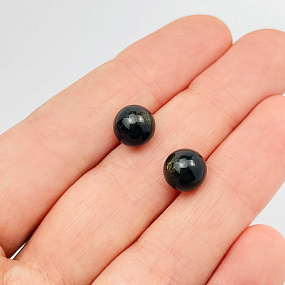 Серьги-пусеты с камнем Обсидиан, Артикул: 108856 - изображение товара №2