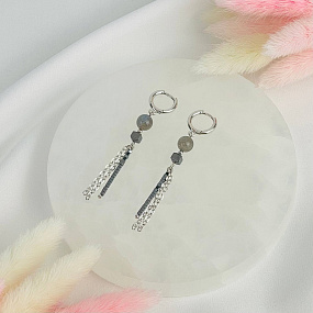 Серьги длинные из Лабрадора и Гематита, Артикул: 117372 - изображение товара №2