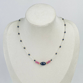 Колье из Лунного камня, Сапфира и Рубина, Артикул: 118420 - изображение товара №1