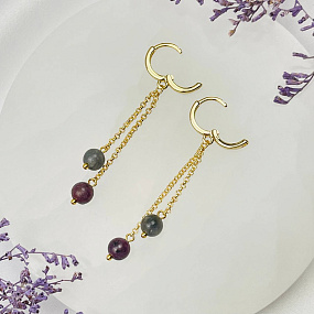 Серьги на цепочке из камня Корунд, Артикул: 108561 - изображение товара №3