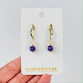 Серьги из Розового кварца и Аметиста, Артикул: 117239 - изображение товара №1