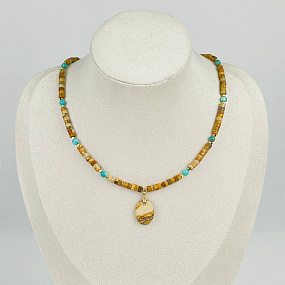 Чокер из песочной Яшмы и Бирюзы