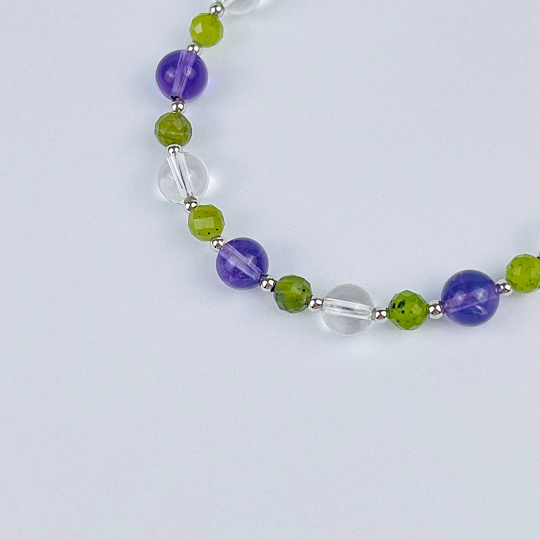 Браслет регулируемый из Аметиста, Горного Хрусталя и Змеевика, Артикул: 117982 - изображение товара №4