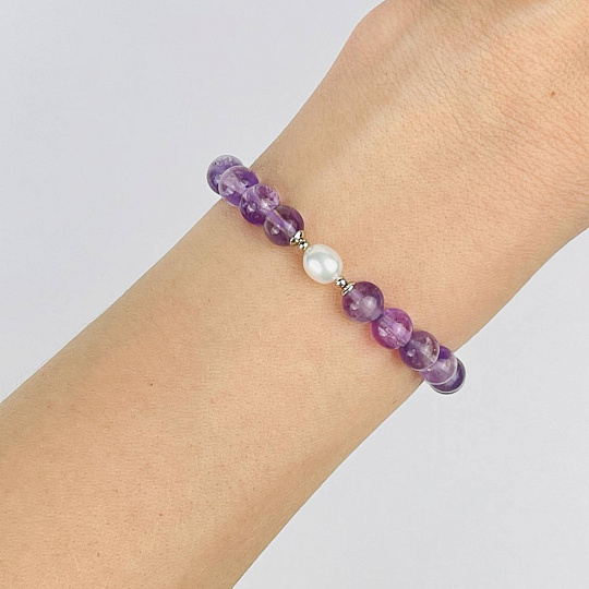 Браслет из лавандового Аметиста и Жемчуга, Артикул: 118535 - изображение товара №1