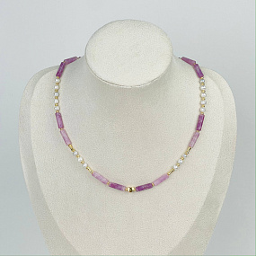 Колье из Лепидолита и Жемчуга, Артикул: 116885 - изображение товара №1