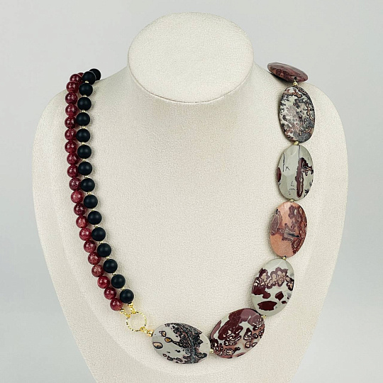 Колье из Яшмы, Клубничного кварца и Агата, Артикул: 118165 - изображение товара №1