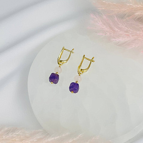 Серьги из Розового кварца и Аметиста, Артикул: 117239 - изображение товара №2