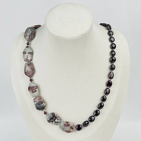 Колье из Граната и пейзажной Яшмы, Артикул: 118292 - изображение товара №1