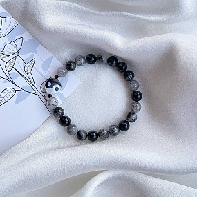 Браслет из Кварца с вкл. Турмалина со вставкой Инь-Янь, Артикул: 096234 - изображение товара №2