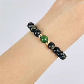 Браслет из Яшмы (кровь дракона), золотистого Обсидиана и Нефрита, Артикул: 117954 - изображение товара №2