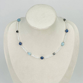 Колье из Лунного камня, Аквамарина, Сапфира и Гематита, Артикул: 116565 - изображение товара №1