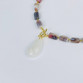Колье из ботсванского Агата и Лунного камня, Артикул: 116882 - изображение товара №3