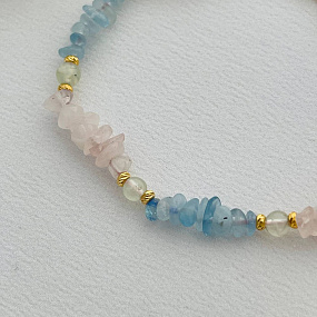 Браслет из Аквамарина, Розового кварца и Пренита, Артикул: 100187 - изображение товара №3