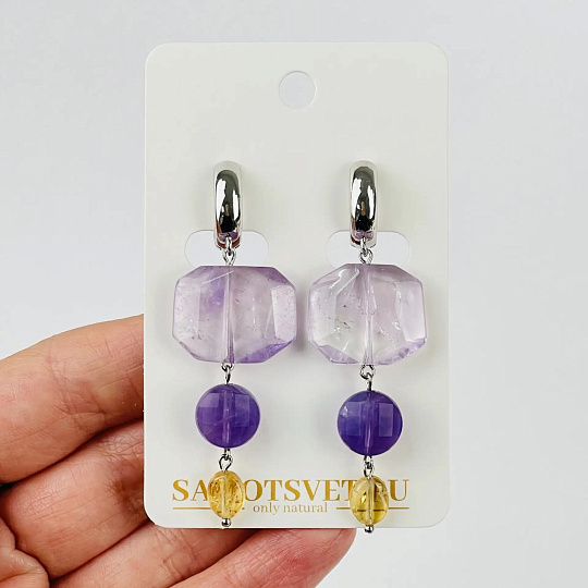 Серьги из Аметиста и Цитрина, Артикул: 118737 - изображение товара №1