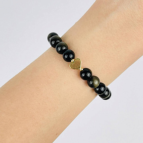 Браслет из золотистого Обсидиана со вставкой сердце, Артикул: 118156 - изображение товара №1