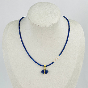 Колье из Содалита,Жемчуга и Лазурта, Артикул: 109808 - изображение товара №1