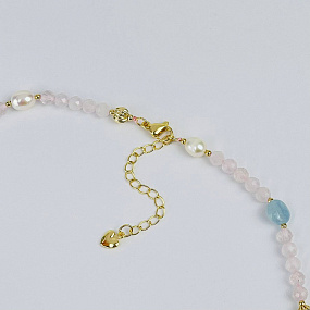 Колье из Розового кварца, Аквамарина и Жемчуга, Артикул: 116821 - изображение товара №3
