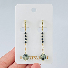 Серьги длинные из Шпинели и Пренита