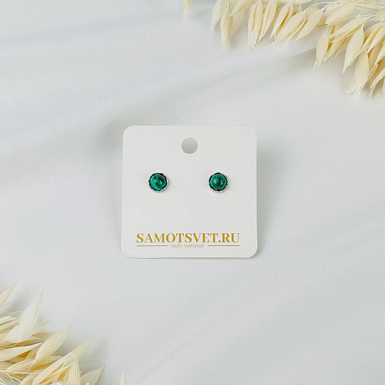 Серьги-пусеты с Малахитом, Артикул: 075825 - изображение товара №2
