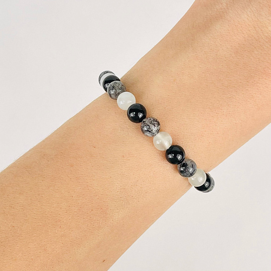 Браслет из Турмалина, Лунного камня и Кварца, Артикул: 117580 - изображение товара №1