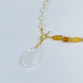 Колье из Цитрина, Жемчуга и Горного Хрусталя, Артикул: 118406 - изображение товара №2