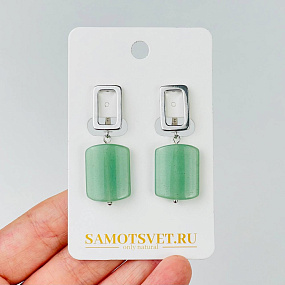 Серьги из зеленого Авантюрина, Артикул: 116859 - изображение товара №1