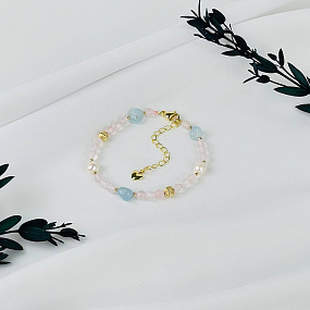 Браслет из Розового кварца, Аквамарина и Жемчуга, Артикул: 116822 - изображение товара №2