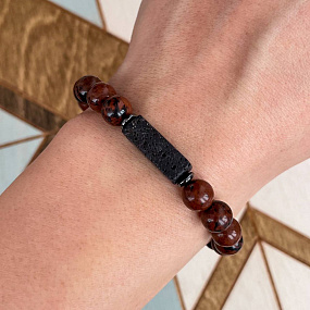 Браслет регулируемый из Обсидиана и Лавы, Артикул: 095424 - изображение товара №1