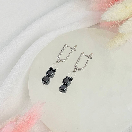 Серьги из Гематита и Горного Хрусталя, Артикул: 116839 - изображение товара №2