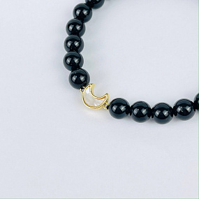 Браслет из черного Турмалина (Шерл) с перламутровой вставкой, Артикул: 116990 - изображение товара №3