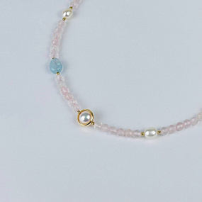 Колье из Розового кварца, Аквамарина и Жемчуга, Артикул: 116821 - изображение товара №2