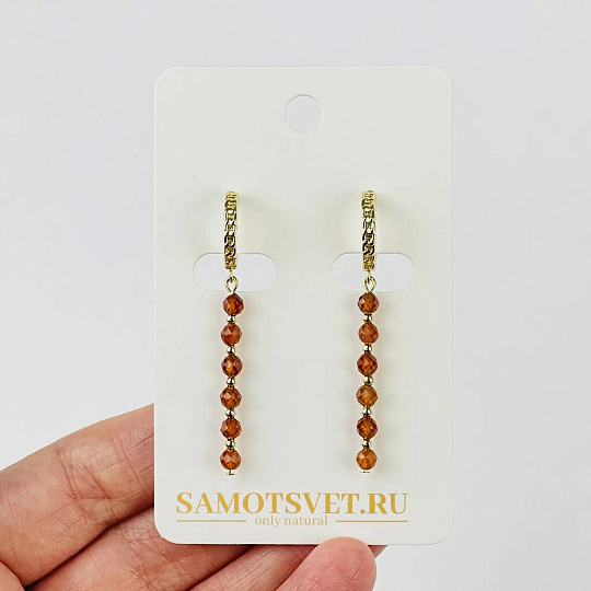 Серьги длинные из Граната (Спессартин), Артикул: 118572 - изображение товара №1