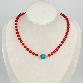 Колье из Коралла и Бирюзы, Артикул: 116993 - изображение товара №1